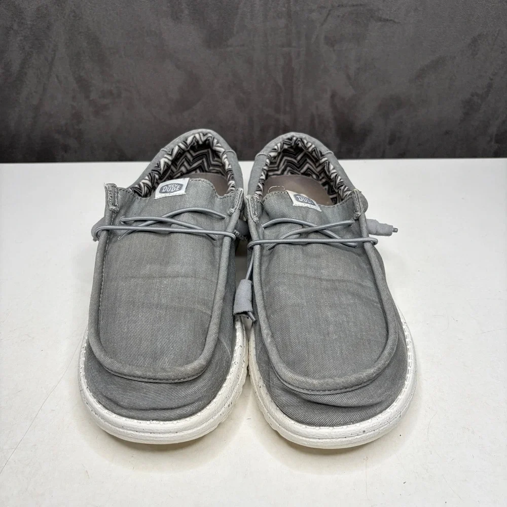 Hey Dude Wally Stretch Canvas Mens Size 11 Light Grey Slip On Loafer 40700-007